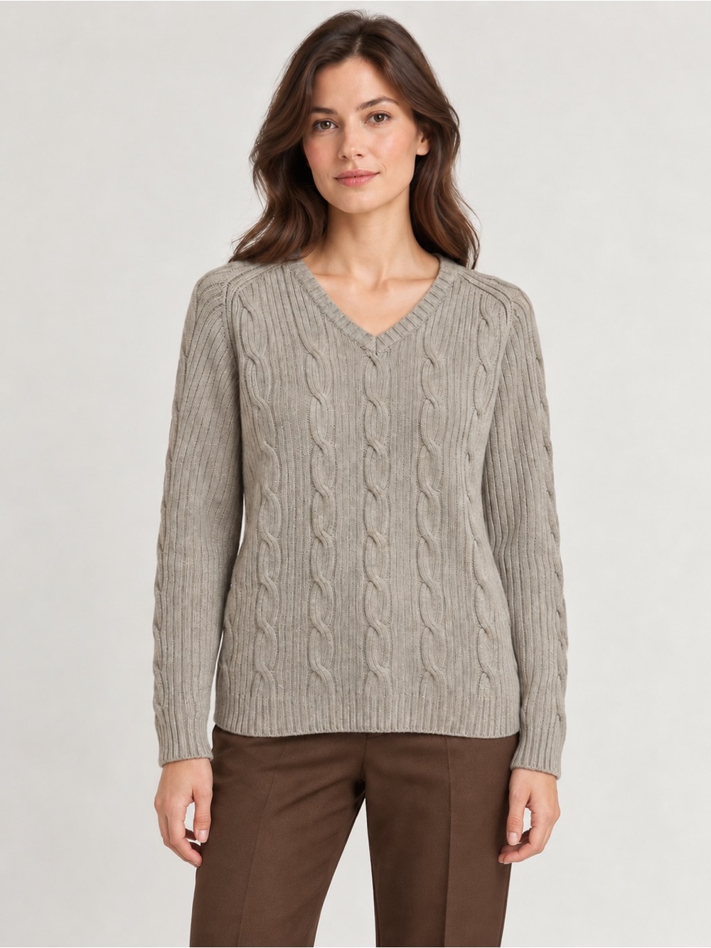 Belvedere Merino Wool Cashmere Cable Knit V-Neck Sweater M Made in Italy